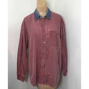 Solution Womens Polka Dot Button Up Denim Large Vintage Western Rodeo Cowgirl